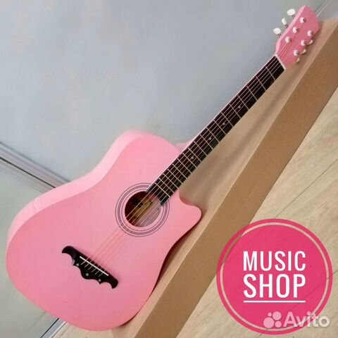 Гитара новая акустическая розовая