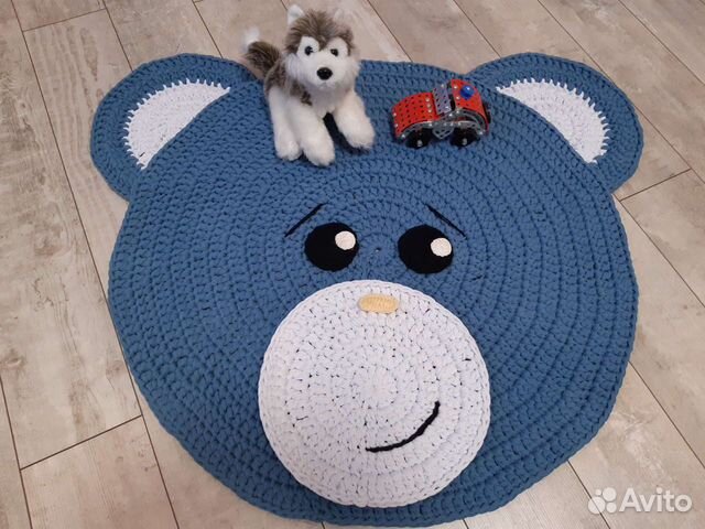 Вязаный детский коврик, Мишка Тедди, ручная работа