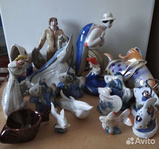 Статуэтки фарфор Рыбки, рыбаки