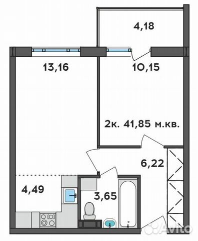 2-к квартира, 42 м², 1/16 эт.