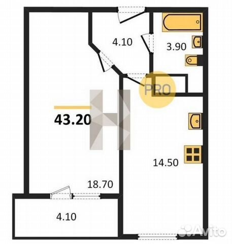 1-к квартира, 43.2 м², 21/24 эт. 1-к квартира, 43.2 м², 21/24 эт.