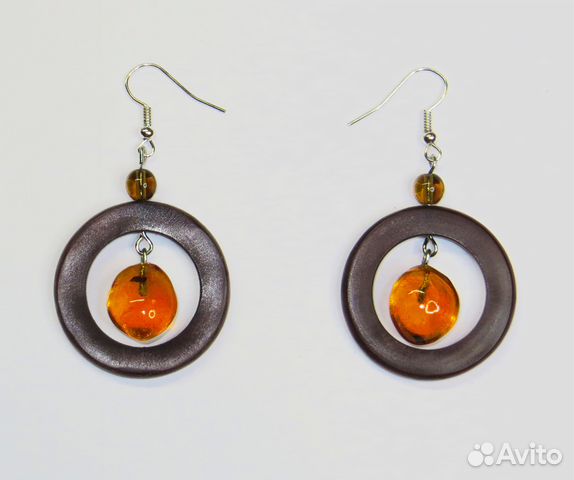 Комплект, кулон и серьги с янтарем и 