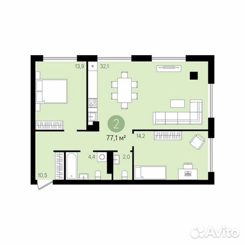 2-к квартира, 77.1 м², 2/7 эт. 2-к квартира, 77.1 м², 2/7 эт.