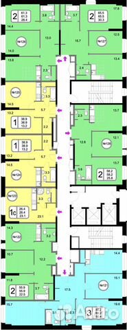 2-к квартира, 65.5 м², 17/22 эт.