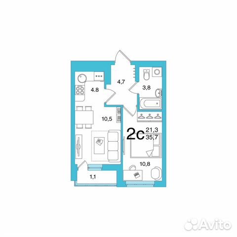 2-к квартира, 35.7 м², 5/22 эт. 2-к квартира, 35.7 м², 5/22 эт.