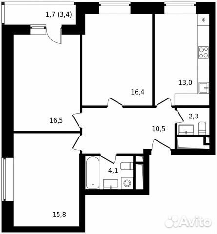 3-к квартира, 80.3 м², 17/25 эт. 3-к квартира, 80.3 м², 17/25 эт.