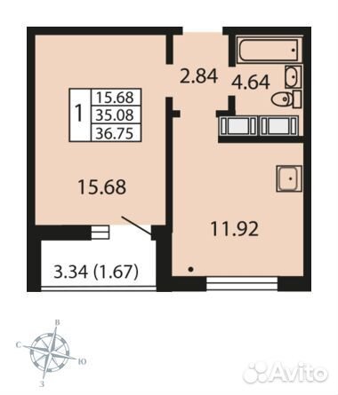 1-к квартира, 35.7 м², 10/24 эт. 1-к квартира, 35.7 м², 10/24 эт.