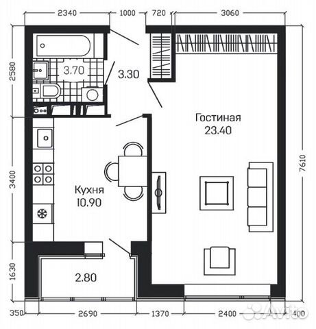 1-к квартира, 42.7 м², 9/12 эт. 1-к квартира, 42.7 м², 9/12 эт.