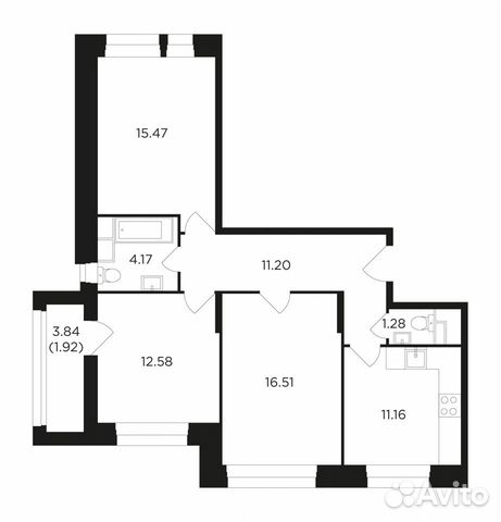 3-к квартира, 74.3 м², 2/22 эт. 3-к квартира, 74.3 м², 2/22 эт.