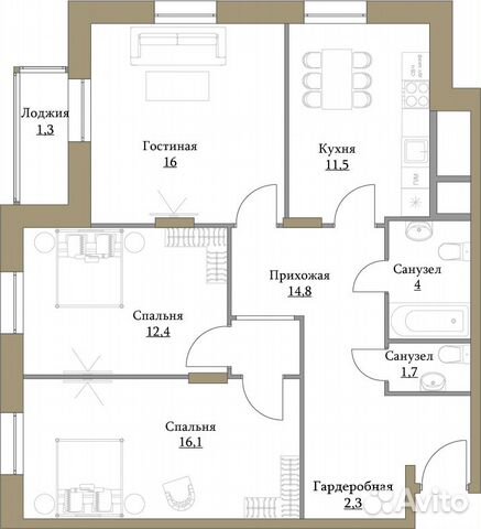 3-к квартира, 80.1 м², 17/17 эт. 3-к квартира, 80.1 м², 17/17 эт.