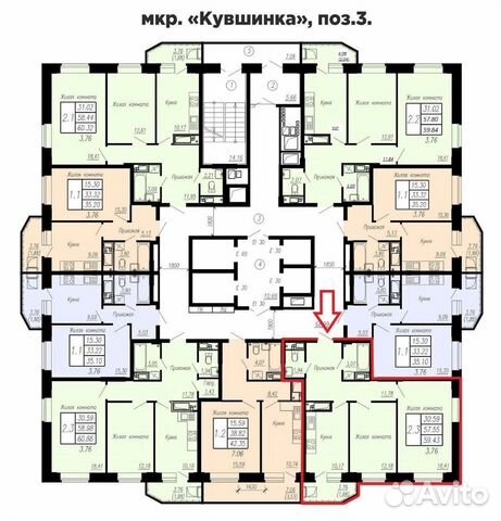 2-к квартира, 60 м², 4/24 эт.
