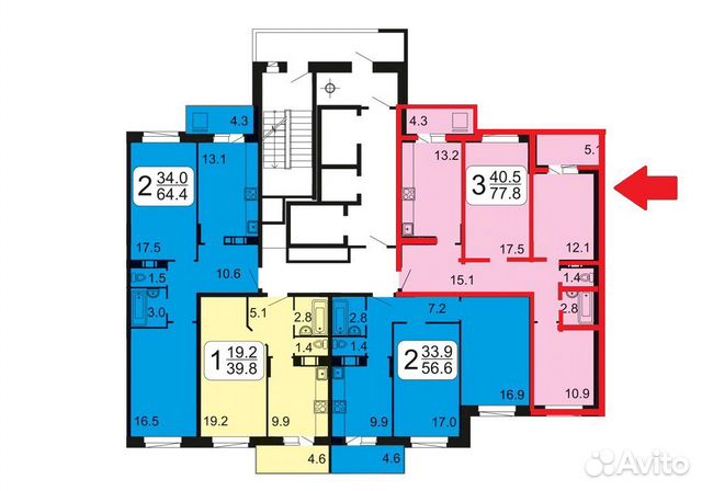 3-к квартира, 77.8 м², 7/22 эт.