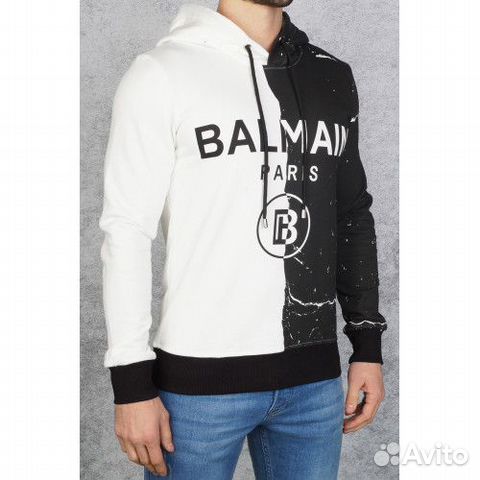 Мужское худи Balmain чёрное белое