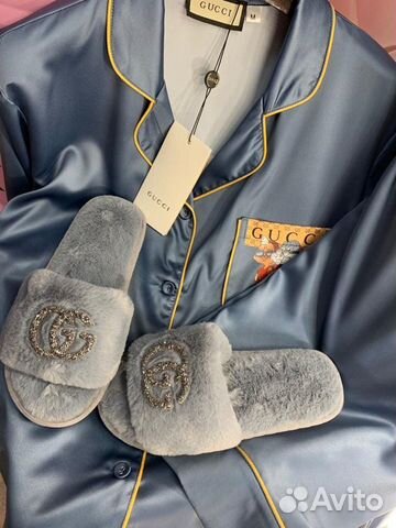 Новые меховые домашние тапочки Gucci Гуччи Новые меховые домашние тапочки Gucci Гуччи