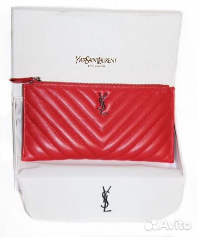 Кожаный женский кошелек на молнии YSL RED new