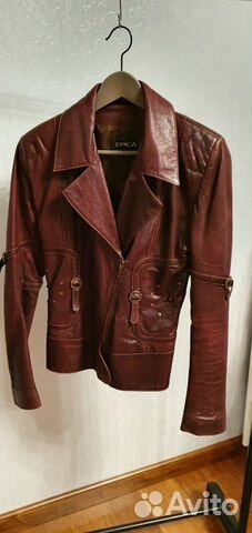 Кожаная куртка женская коричневая XS