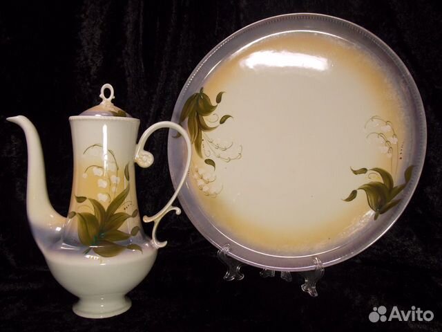 Сервиз кофейный, винтаж, ручная роспись, 1962-90 г