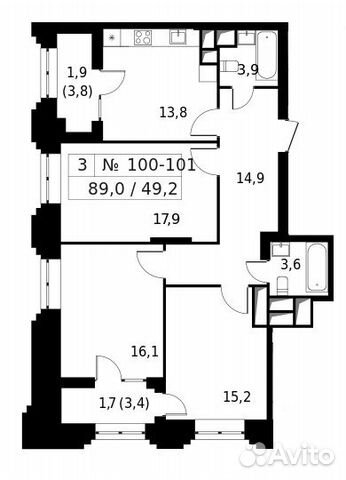 3-к квартира, 89 м², 14/24 эт. 3-к квартира, 89 м², 14/24 эт.