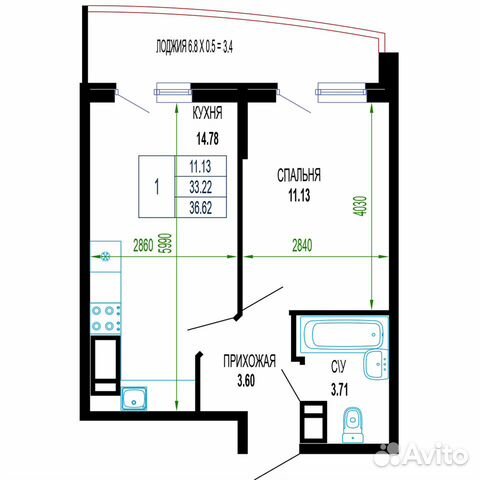 1-к квартира, 36.6 м², 23/24 эт. 1-к квартира, 36.6 м², 23/24 эт.