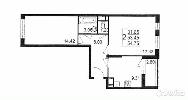 2-к квартира, 55 м², 5/9 эт. 2-к квартира, 55 м², 5/9 эт.