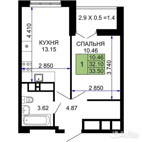 1-к квартира, 33.5 м², 23/24 эт.