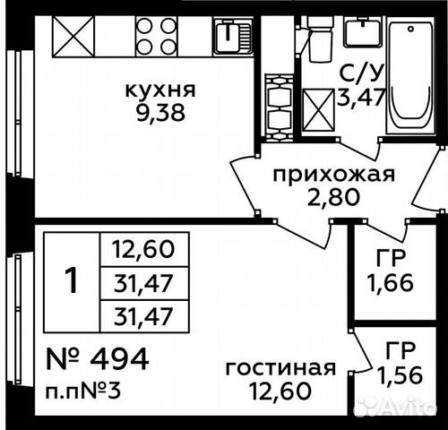 1-к квартира, 31.5 м², 4/22 эт.