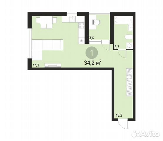 1-к квартира, 34 м², 6/10 эт.