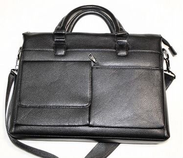Мужская деловая кожаная сумка black pockets new