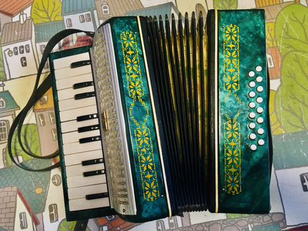 Аккордеон маленький изумрудный в кейсе