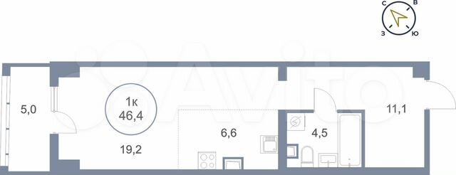 1-к. квартира, 46,4 м², 3/25 эт.