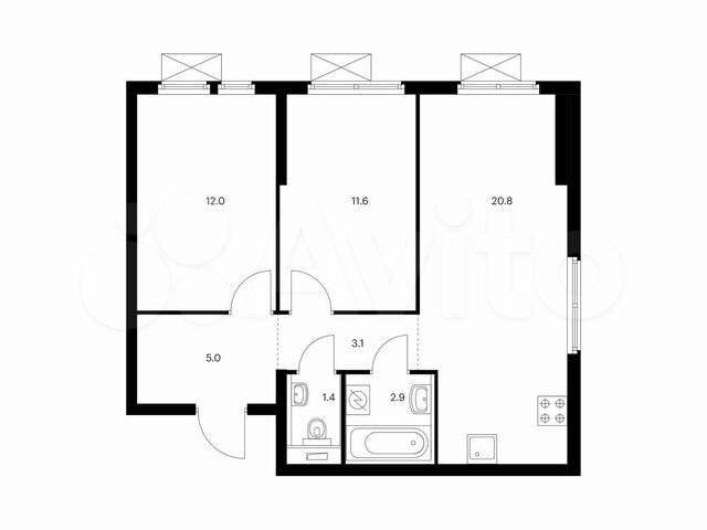 2-к. квартира, 56,8 м², 7/25 эт.