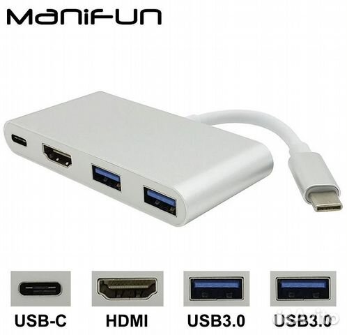 USB Tupe-C Hub 4-in-1 - USB-C концентратор на 2xUS