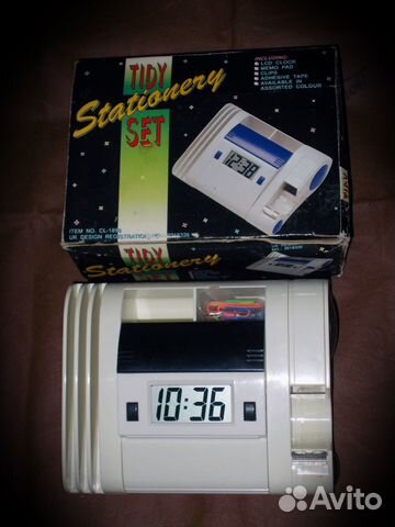 Диспенсер с часами канцелярский. Новый настольный