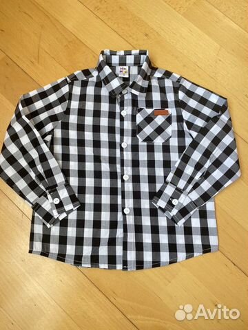 Рубашка для мальчика черно-белая клетка (98)