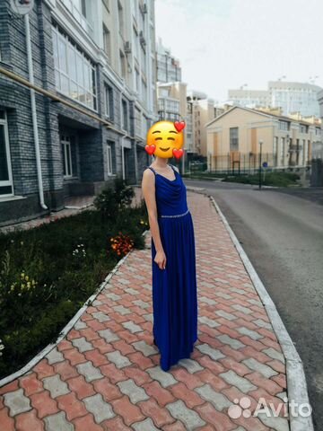 Платье вечернее длинное в пол синее 42 размер