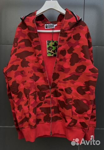 Bape Color Camo Shark Full Zip Hoodie Red