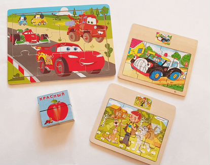 Развивающие пазлы из дерева (кубики-пазлы в подаро