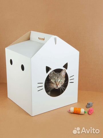 Домик для кошки, картонный дом для кота, белый