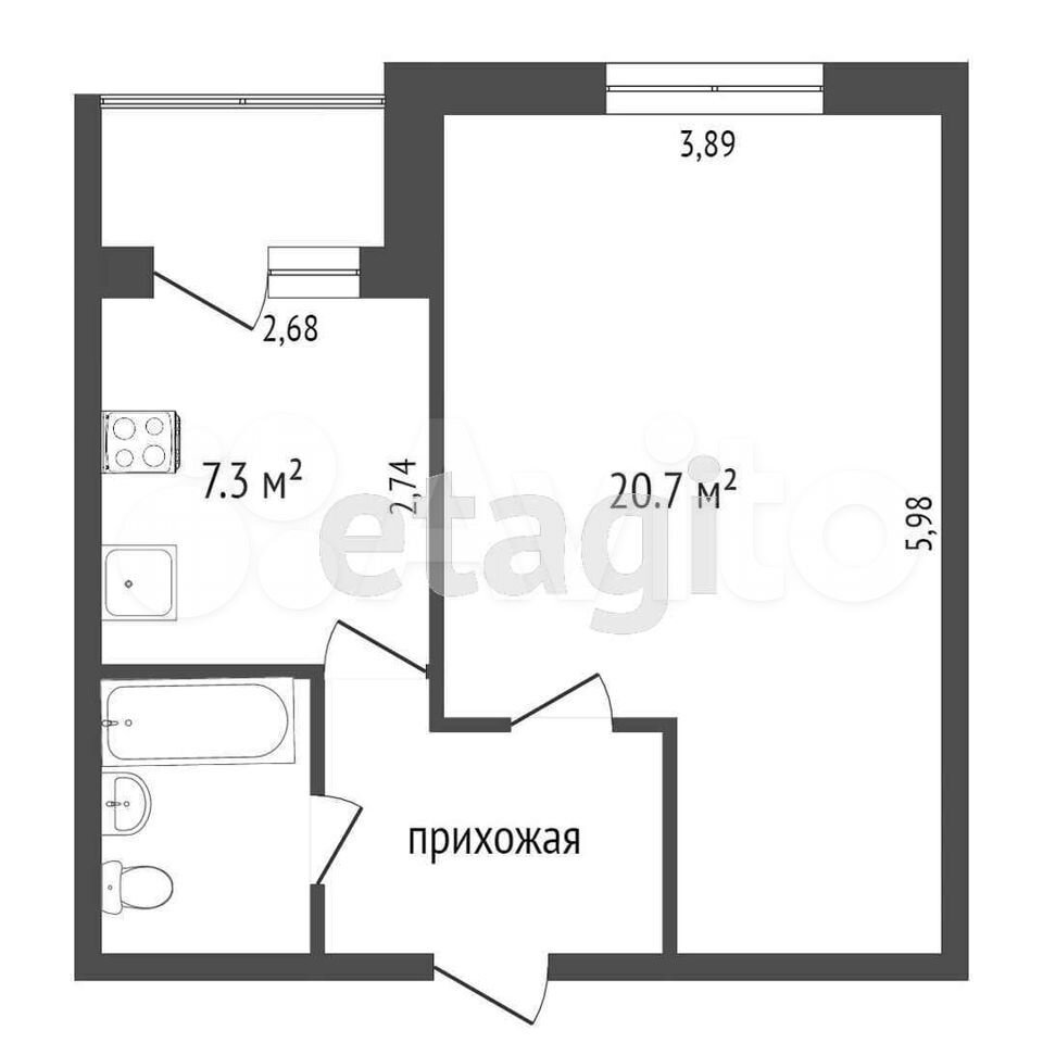 1-к квартира, 35 м², 5/5 эт.