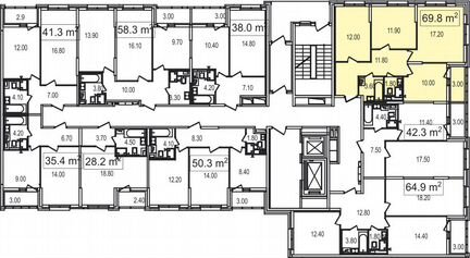 3-к квартира, 69.8 м², 12/25 эт.