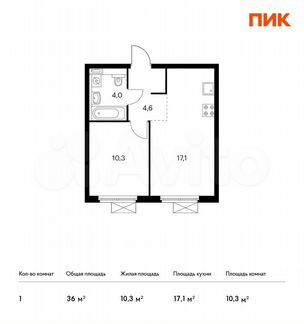 1-к квартира, 36 м², 3/17 эт.