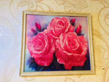 Алмазная вышивка, готовая работа, розы
