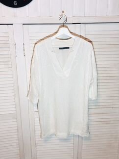 Zara белая блузка удлиненная рубашка с паетками