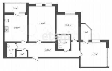 3-к квартира, 91 м², 12/14 эт.
