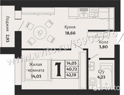 1-к квартира, 42.2 м², 8/10 эт.