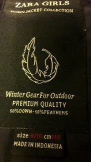 Пуховое пальто Zara 140см тёмно-синего цвета