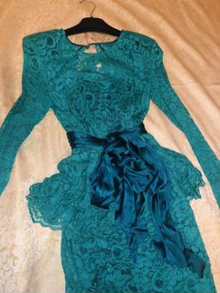 Эксклюзивное, кружевное, бирюзовое платье, Perse