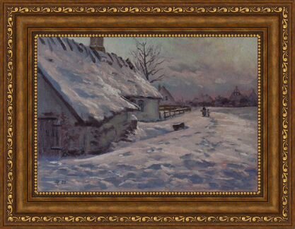 Картина маслом. Зимний закат. Пейзаж