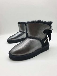 Угги обливные кожаные черные блестящие