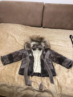 Натуральная шуба + норковые варежки детские